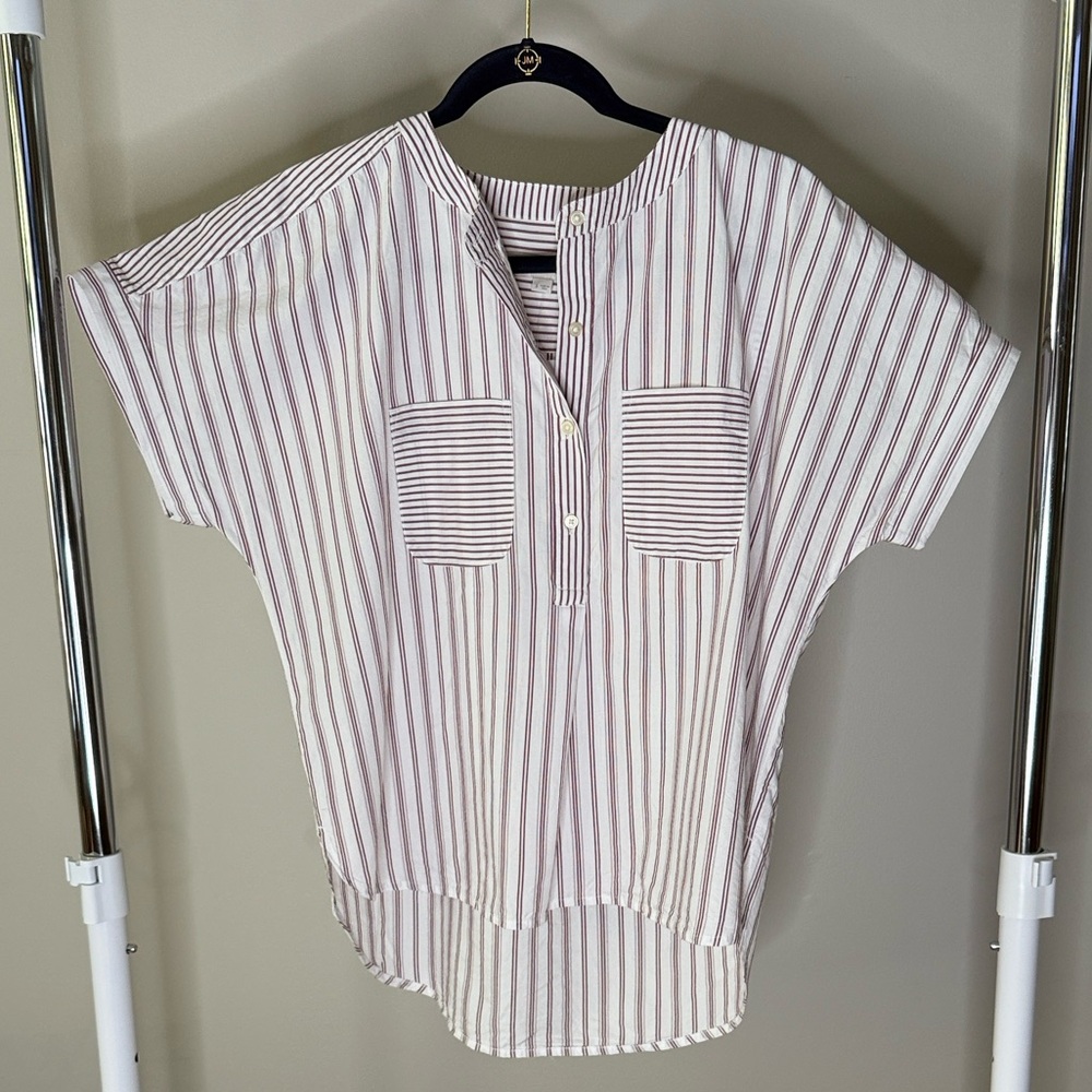 LOFT White and Brown Striped Blouse